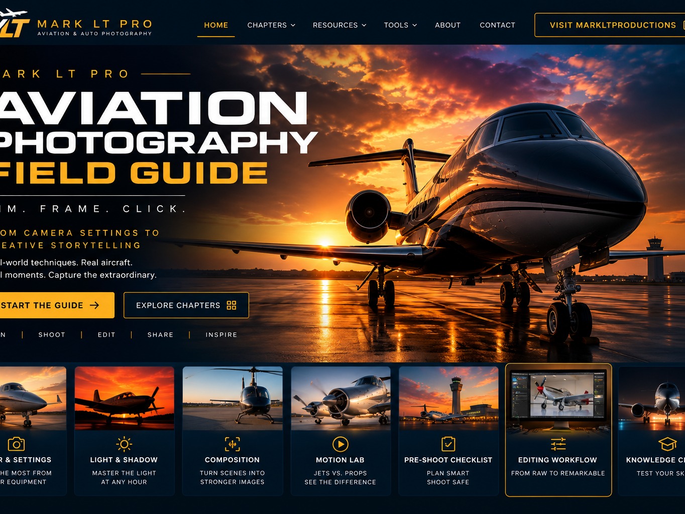 Business jet at sunset