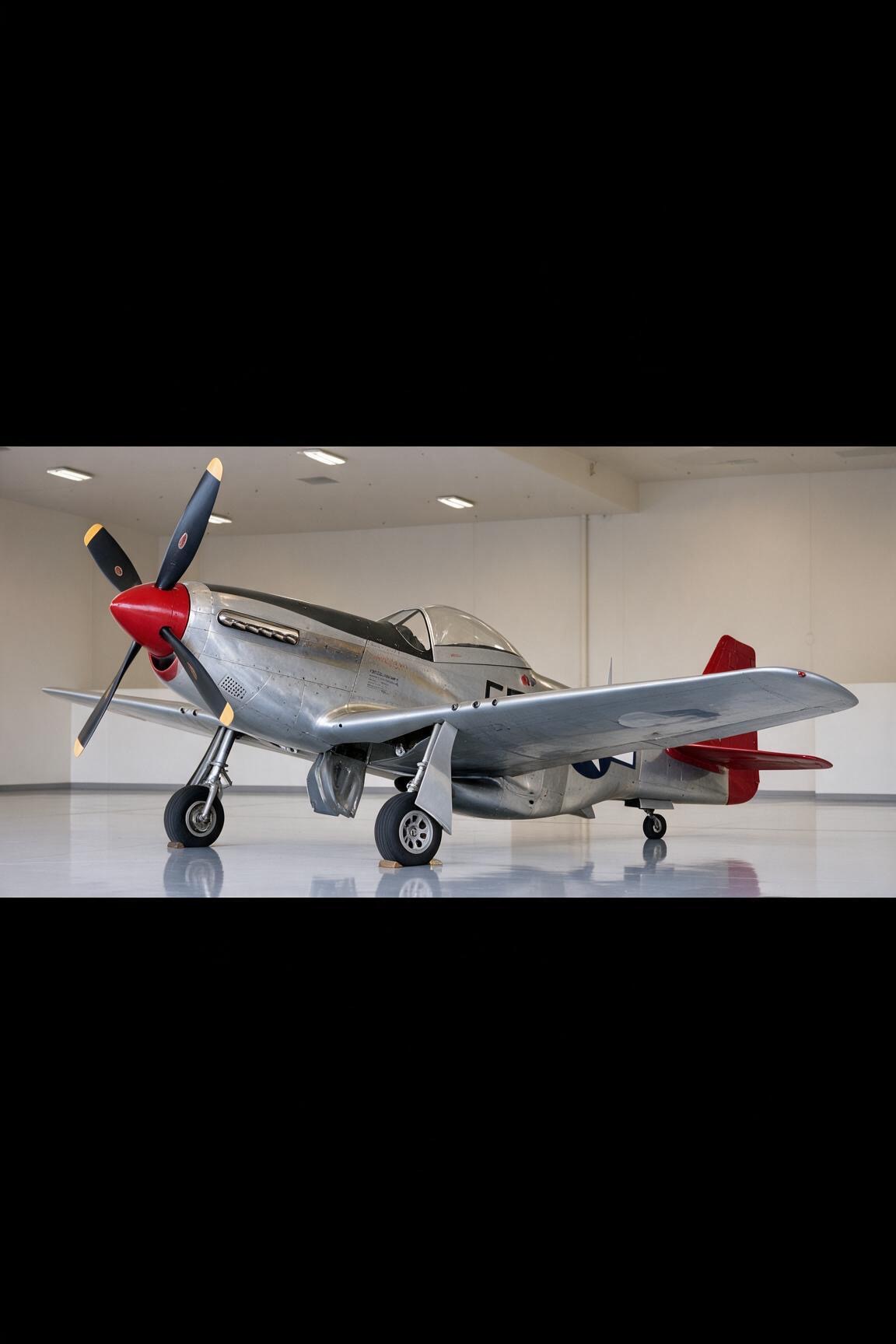 Warbird photographed in a hangar for composition study