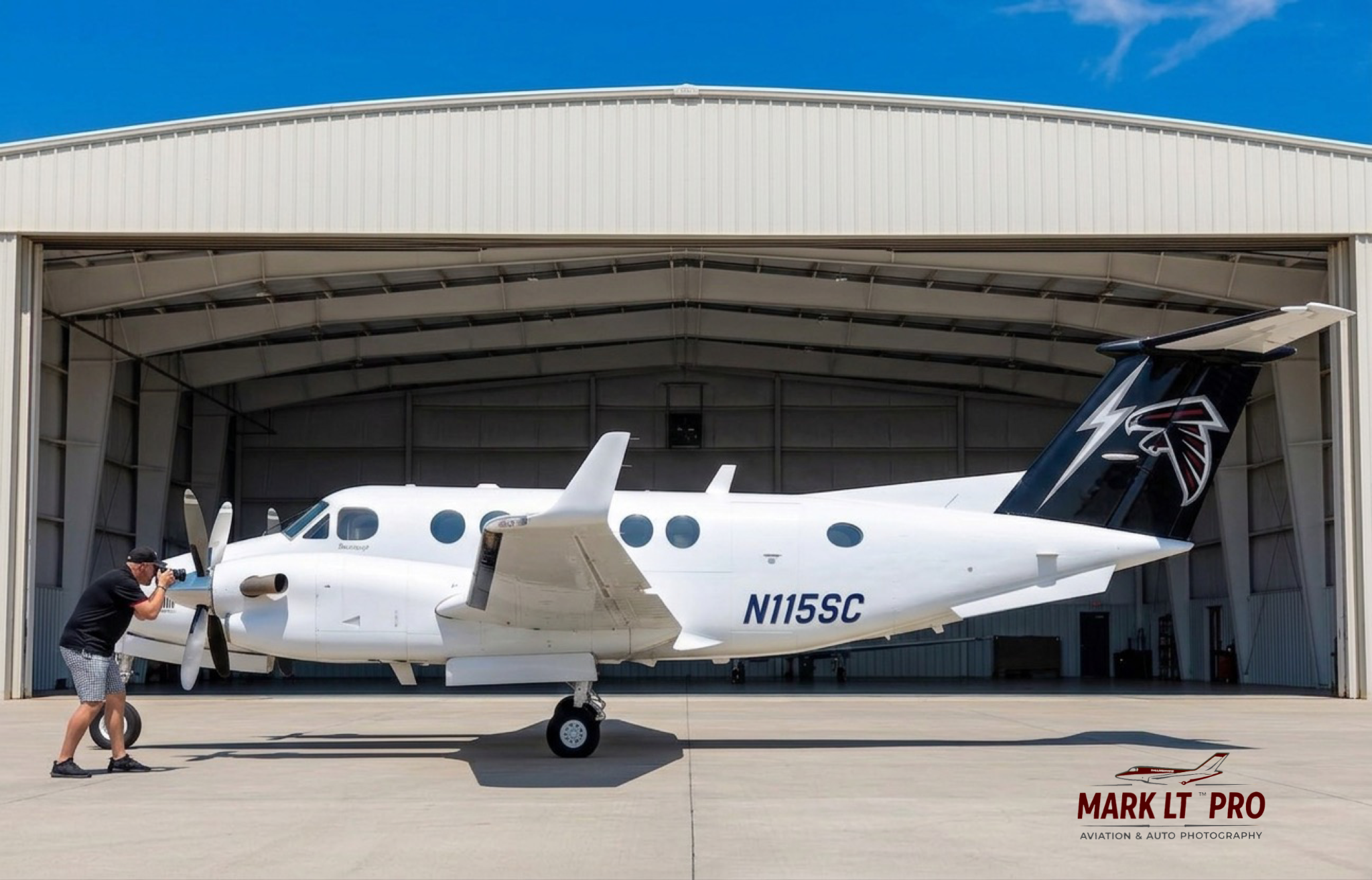 Beechcraft King Air photographed in front of a hangar